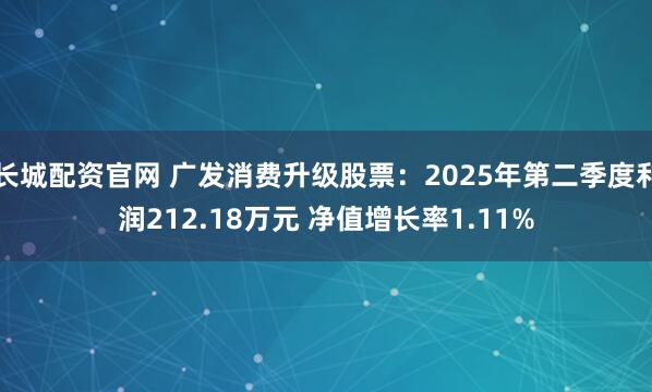 长城配资官网 广发消费升级股票：2025年第二季度利润212.18万元 净值增长率1.11%