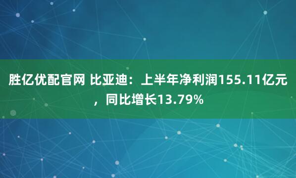 胜亿优配官网 比亚迪：上半年净利润155.11亿元，同比增长13.79%
